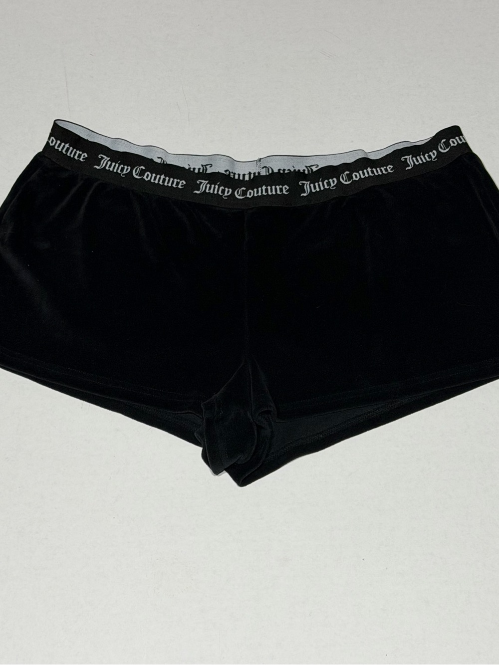 Juicy Couture Black Velour Shorts with Logo Waistband & rhinestone juicy text